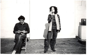 Peter Van Riper (left) and Simone Forti (right) perform at Hallwalls, 1978.