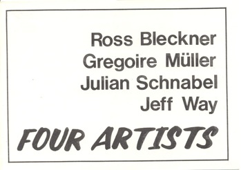 Postcard invite for FOUR ARTISTS exhibition, curated by Charles Clough