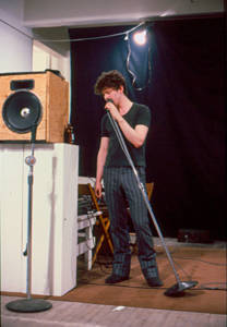 Mark Freeland performs during Mono Music Night at Hallwalls, 1981.