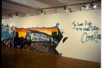 Exhibition of graffiti art by NYC artists at Hallwalls, 1982.
