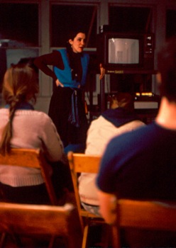 Carol Ann Klonarides at Hallwalls screening, 1982.